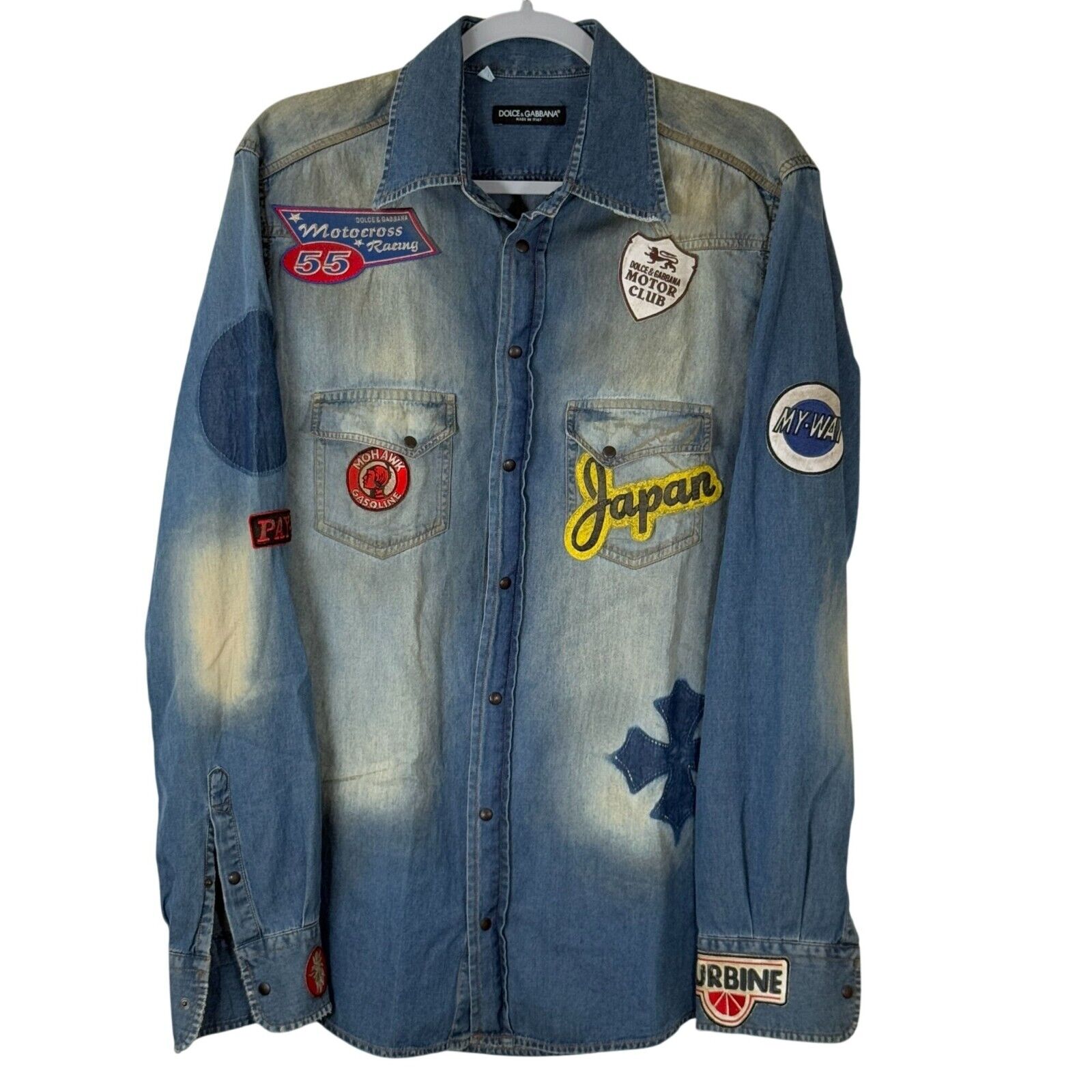 Dolce & Gabbana Denim Shirt With Patches Mens Size 42